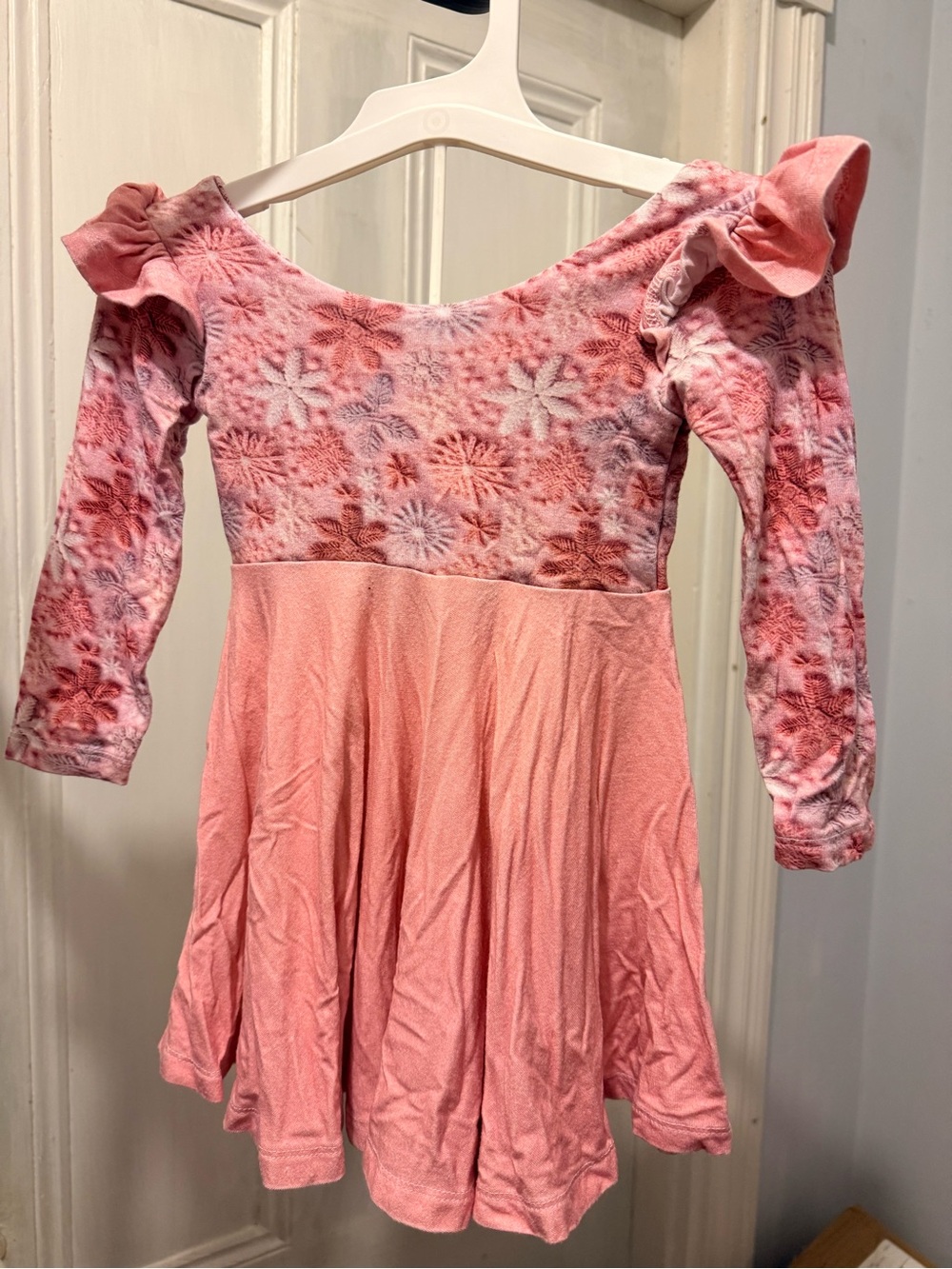 Pink snowflake Long Sleeve Twirl Dress